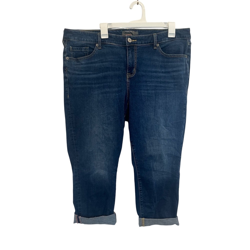 Torrid Crop Boyfriend Jeans Dark Wash Vintage Stretch Plus Size 18 Denim Cuffed